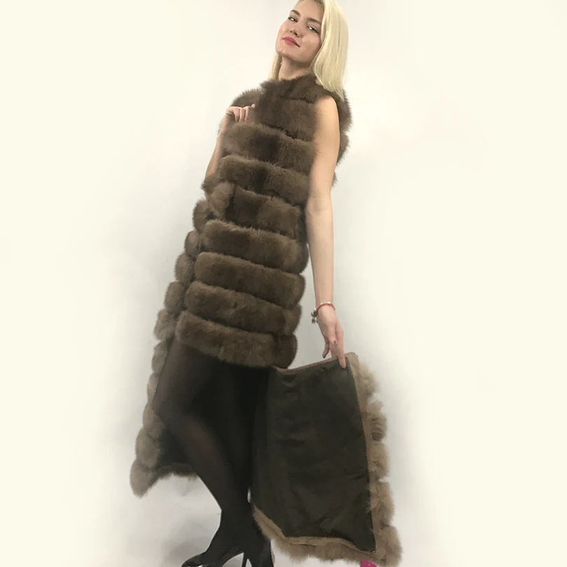 2017 толстый теплый жилет из натурального Лисьего меха для женщин зимняя X-Long