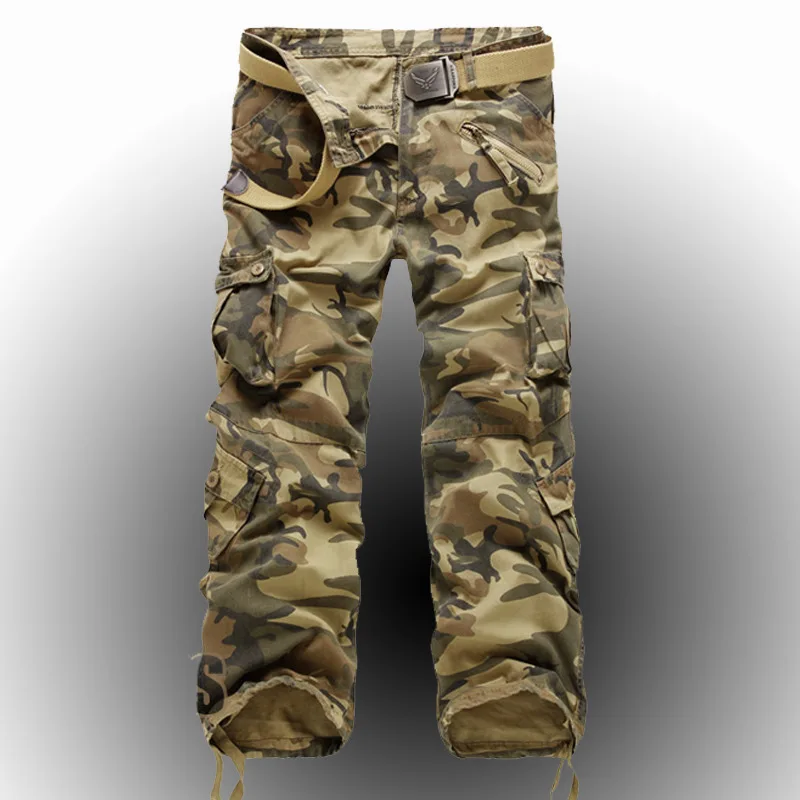Green Camouflage Мужские повседневные камуфляжные брюки с несколькими карманами, мужские военные брюки-карго, свободные брюки для мужчин, новое поступление - Цвет: Green Camouflage