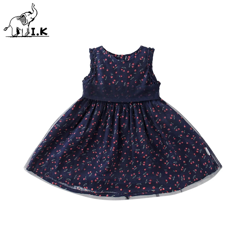 Милое милое платье для маленьких девочек I.K QZ27015 модное темно-синего цвета с