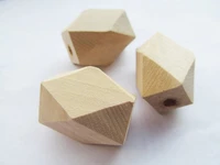 20pcs 22mmx35mm unfinished faceted natural wood spacer beads14 hedron geometricf figure wooden beads charm finding accessory
