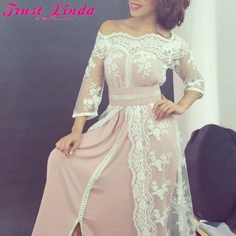 Elegant Boat Neck Lace Long Mother Dresses Three Quarter Sleeves Prom Gown for Wedding Party | Свадьбы и торжества