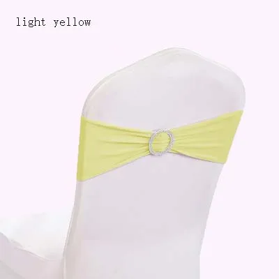 light yellow 100 шт растягивающийся спандекс стул из лайкры Sash полосы с круглой пряжкой Банкетный стул галстук-бабочка отель События Свадебное Украшение стул пояс - Цвет: light yellow