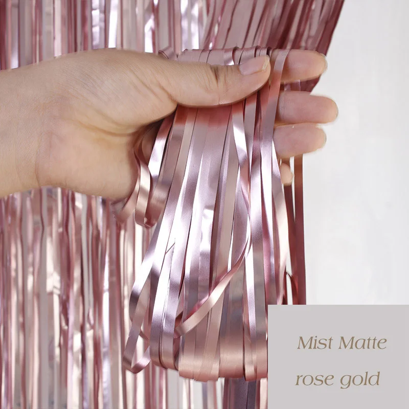 matte rose gold 1/2/3 м розово-золотистый металлик Блестки из фольги бахрома Шторы День рождения украшения Свадебный фон для фотосъемки с изображением Шторы реквизит для фотосессии - Цвет: matte rose gold