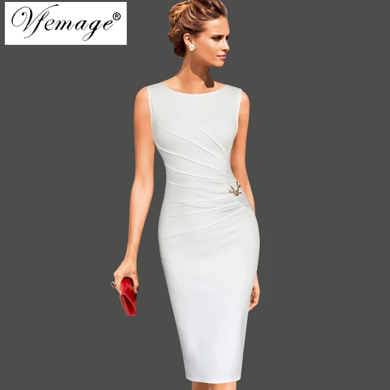 Vfemage Womens Celebrity Elegant Vintage Ruched Pinup Wear To Work Office Business Casual Party Fitted Bodycon Pencil Dress 6136 | Женская