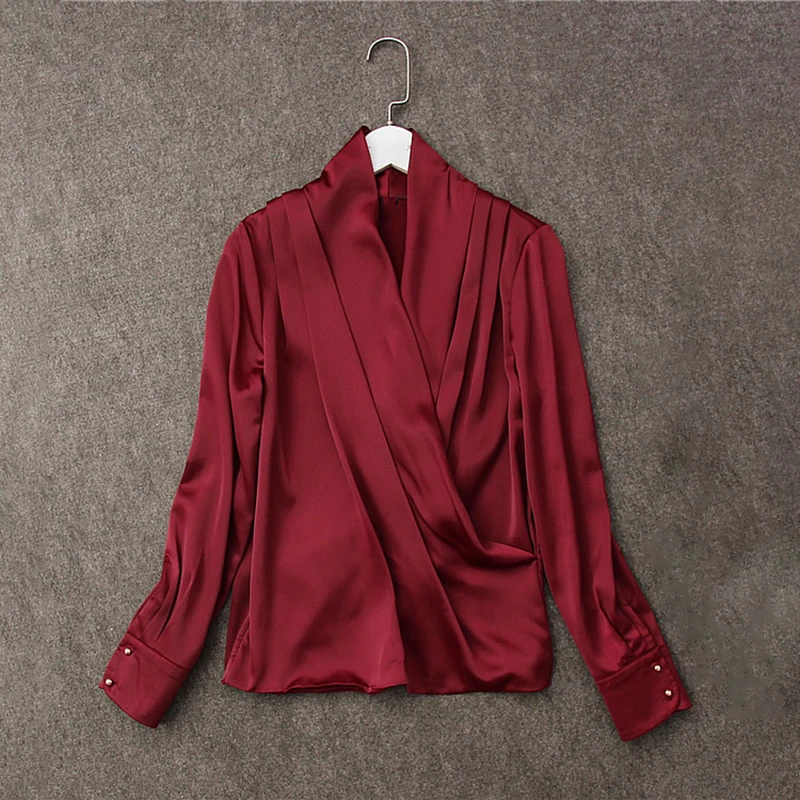 TWOTWINSTYLE Patchwork Summer Blouse Womens V Neck Long Sleeve Slim Shirt Tops Female Big Size Fashion 2020 Elegant Clothing OL | Женская