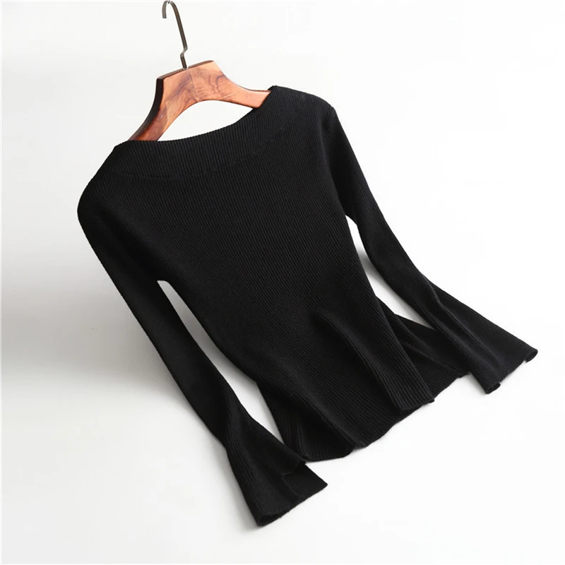 Fincati Women Sweater 2018 Winter New Arrival 9 Colors Slash Neck Long Split Sleeves Casual Tops Autumn Knitted Pullover Female | Женская