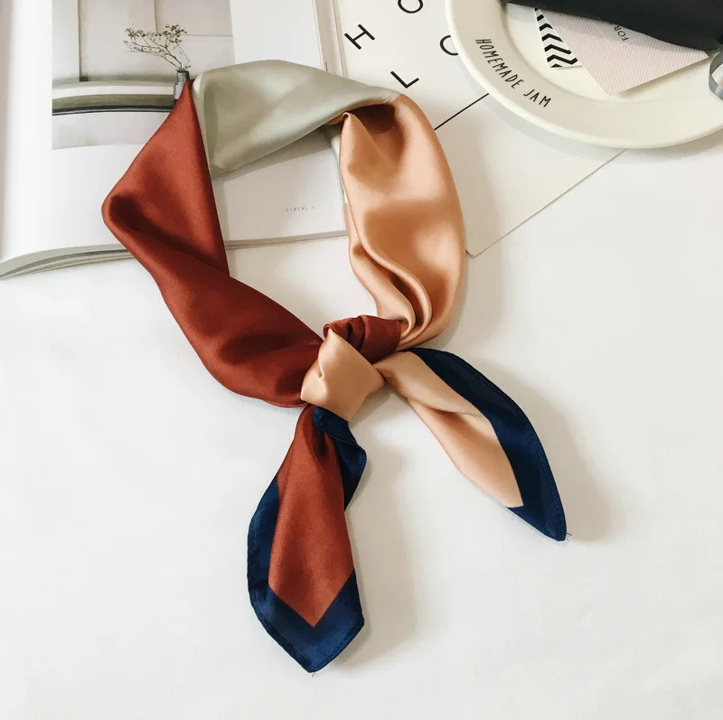 

Yishine 70*70 CM Multifunction Polyester Silk Scarf Hit Color Prints Satin Small Square Wraps Scarves Shawl for Ladies