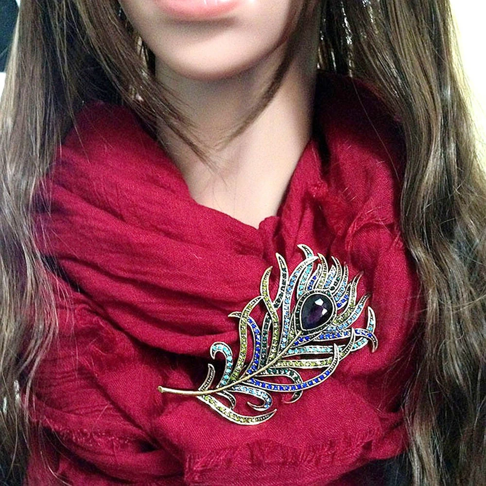 Винтаж Для женщин перо павлина Броши Кристалл Rhinestone Брошь Pin Свадебная вечеринка