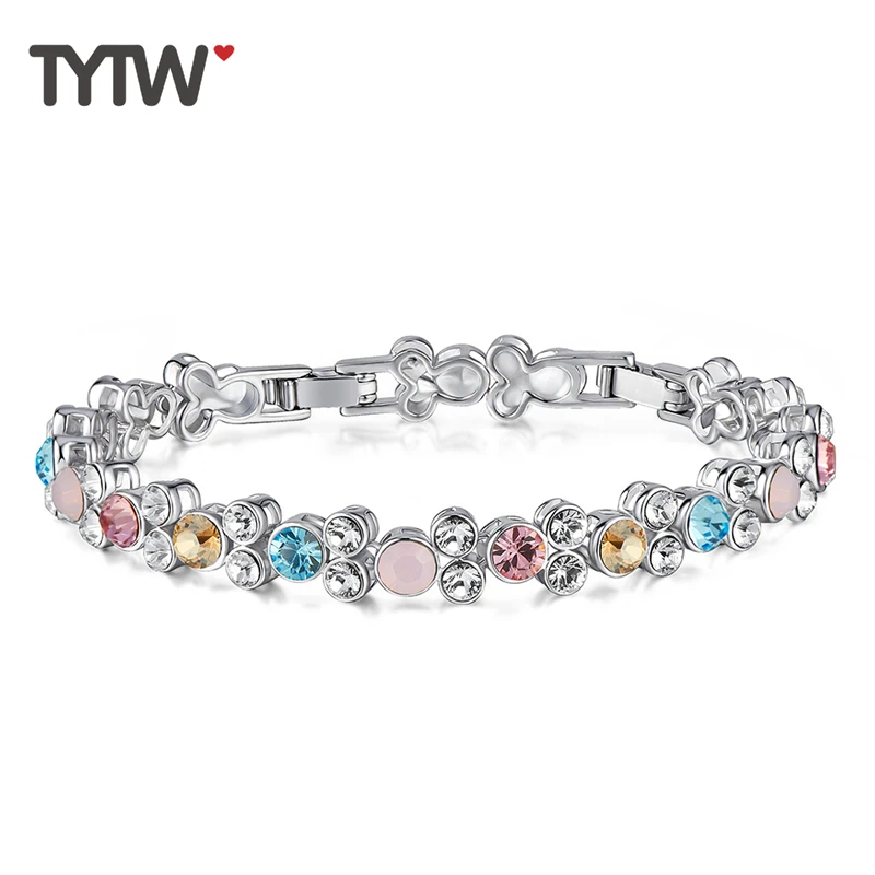 TYTW кристаллы из австрийского родиевого покрытия Модный женский браслет яркий