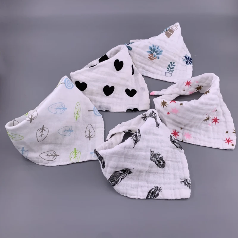 5pcs/lot Musiln Cotton baby bibs 4 layers Girls Boys Babador Bandana Bibs Bebe Triangle Feeding Burp Cloth Collar Scarf | Детская одежда