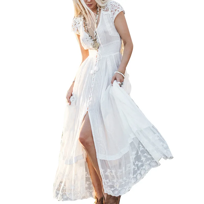 Белое платье Макси кружевное прозрачное пляжное | Женская одежда
