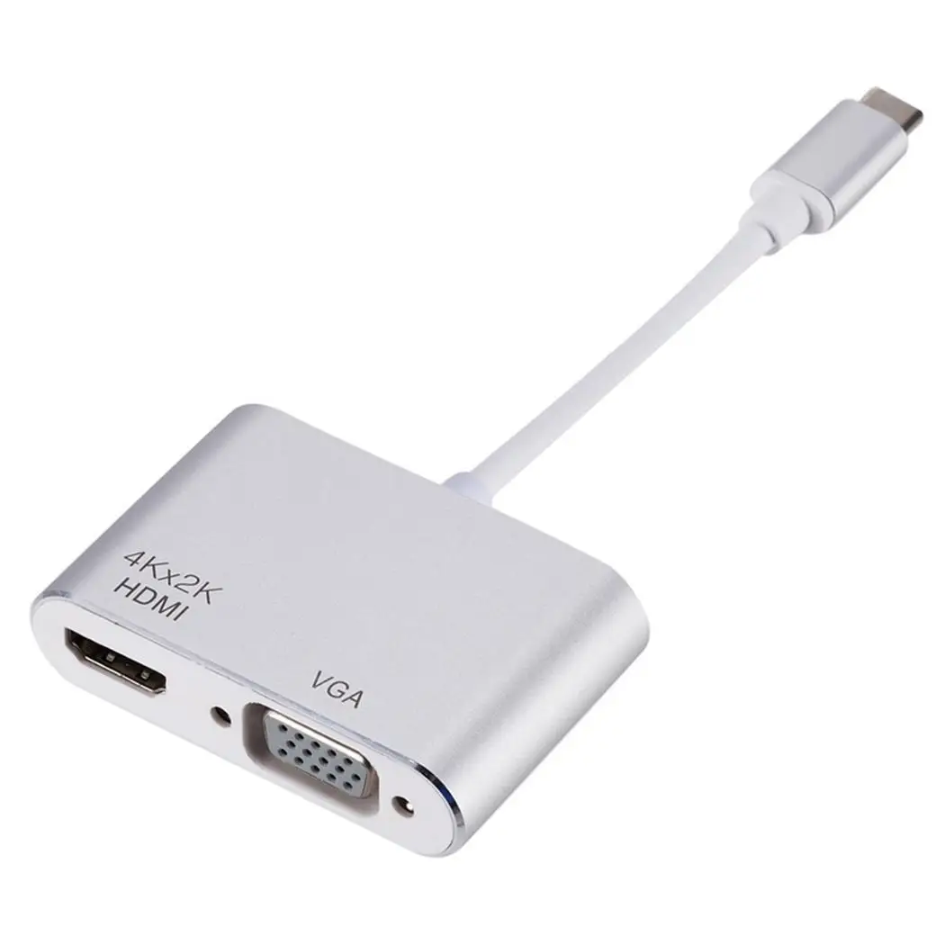 Портативный 4 K type C в HD мультимедийный интерфейс VGA адаптер x 2 серебристый серый
