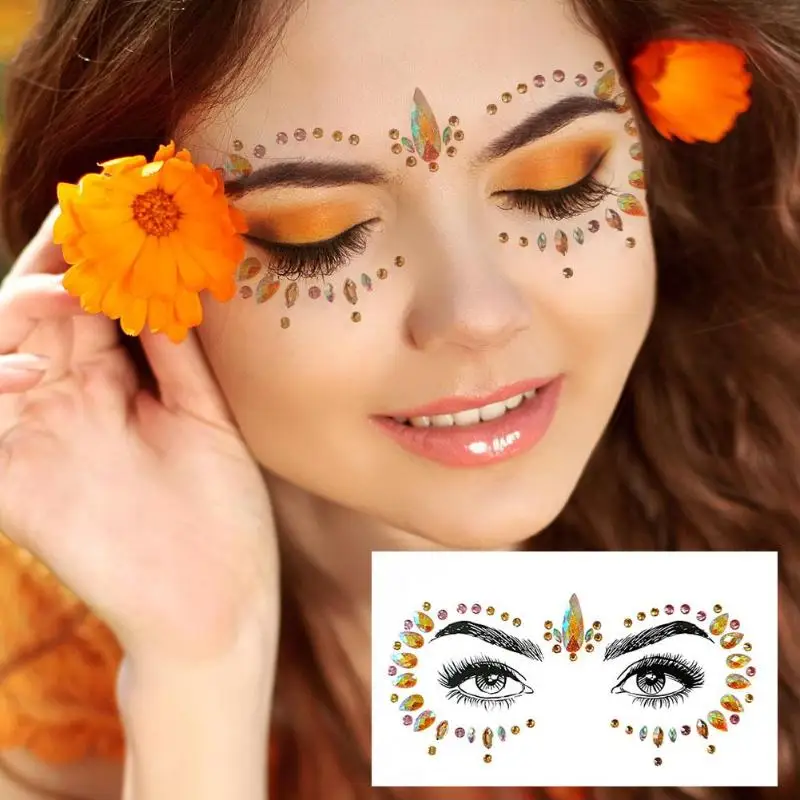 Уход за кожей лица наклейки татуировки блески фестиваль вечерние корпус, декорированный стразами наклейки для временного макияжа татуировки Coachella вечерние аксессуары