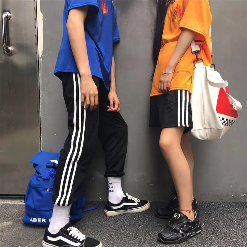 Корейские женские шорты Bf Harajuku винтажные повседневные широкие с тремя полосками