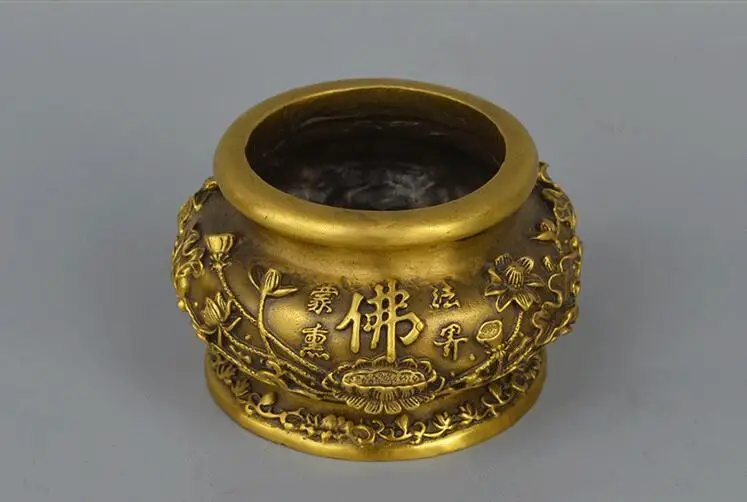 

China handmade bronze Round caliber Buddha Lotus leaf Incense Burner Censer Statue