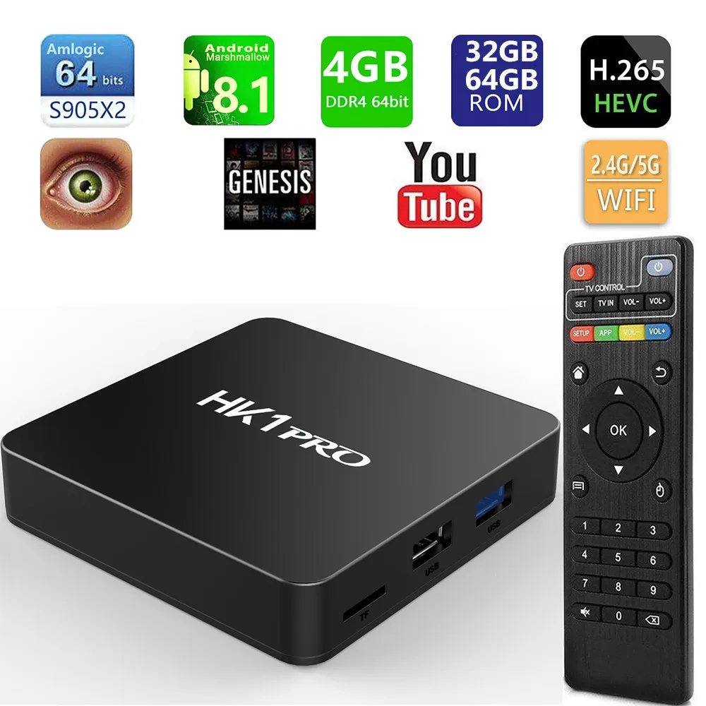 Android 8 1 tv box HK1 PRO 4 ГБ + 32 ГБ/64 Двойной Wi Fi К Декодер каналов кабельного телевидения