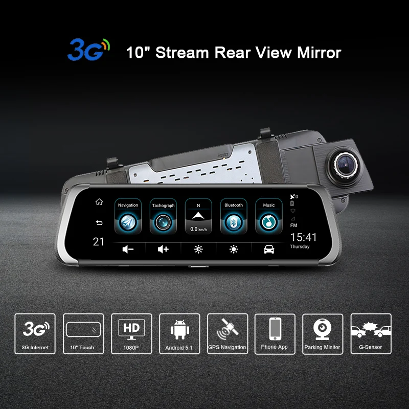 AWESAFE 10 &quotрегистраторы поток медиа 3g зеркало заднего вида Full HD 1080 P Wi Fi DVR двойной len