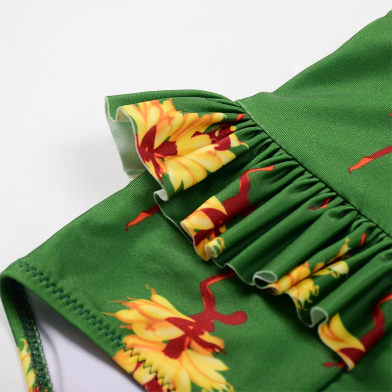 Новинка женский купальник лямки с оборками купальный костюм зеленым принтом