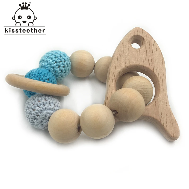 Pulsera de madera con forma de Animal para beb&eacute;, mordedor ecol&oacute;gico, juguete de dentici&oacute;n infantil, brazalete con forma de sonajero, regalo-1