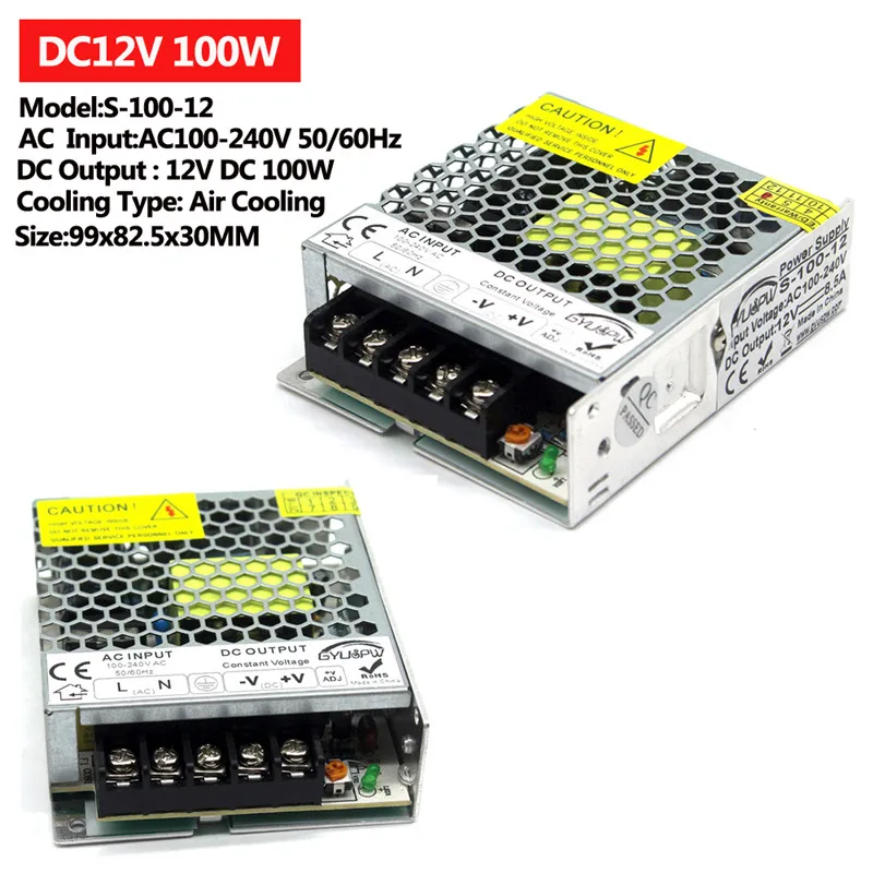 Один Выход Питание DC12V 15 Вт 24 Вт 36 Вт 48 Вт 60 Вт 72 Вт 100 120W 12V светильник ing трансформаторы AC к DC импульсный источник питания для светильник CCTV - Цвет: 100W