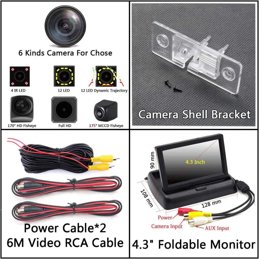 Camera 4.3 inch Fold 175 градусов рыбий глаз MCCD камера заднего вида для VW Volkswagen Tiguan Passat B5 Sharan Polo Jetta Touareg Porsche Cayenne Skoda - Название цвета: Camera 4.3 inch Fold