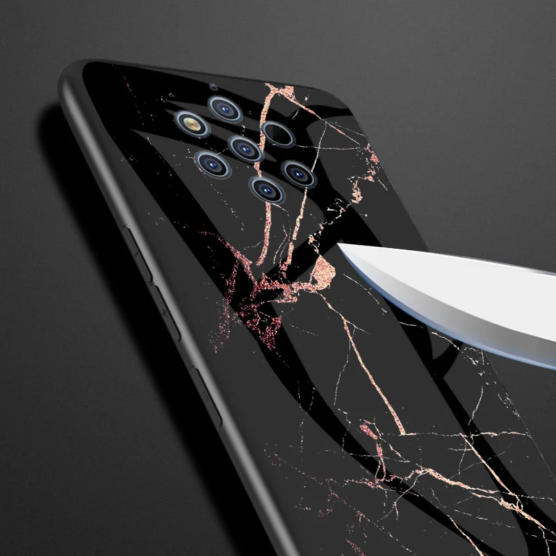 Чехол для Nokia 9 Pure View роскошное Мраморное закаленное стекло силиконовая рамка