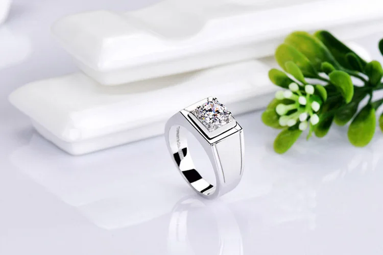 Genuine 14K White Gold 1CT Diamond Solitaire Ring Men Solid Setting Engagement Jewelry for Male Nice quality Him | Украшения и