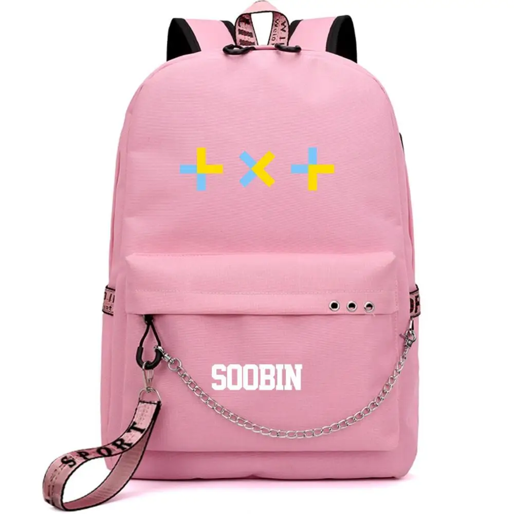 SOOBIN PINK Корейский женский рюкзак Kpop Tomorrow X Together с принтом TXT, рюкзак для ноутбука с зарядкой через USB, розовые школьные сумки, рюкзак для путешествий - Цвет: SOOBIN PINK