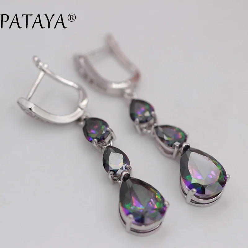 PATAYA, эксклюзивный RU AB, многоцветные, несколько стилей, Настоящее Белое золото, длинные серьги, натуральный циркон, серьги в форме капли воды, для женщин, для свадьбы