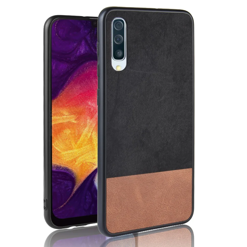 Чехол из искусственной кожи для Samsung Galaxy A70 Прошитый контрастный Джинсовый чехол