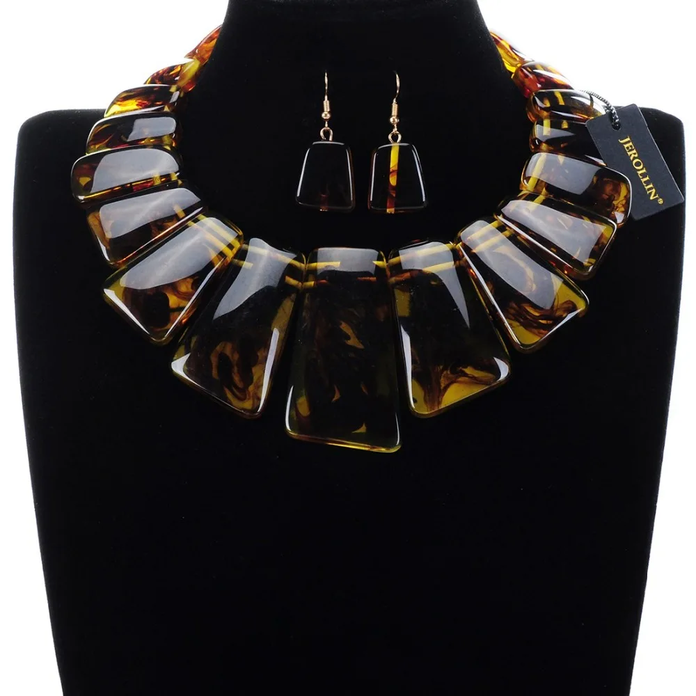 4 Colors Hot Sale JEROLLIN Jewelry Resin Necklace Earrings Sets Beaded Big Choker Women Gift collier | Украшения и аксессуары