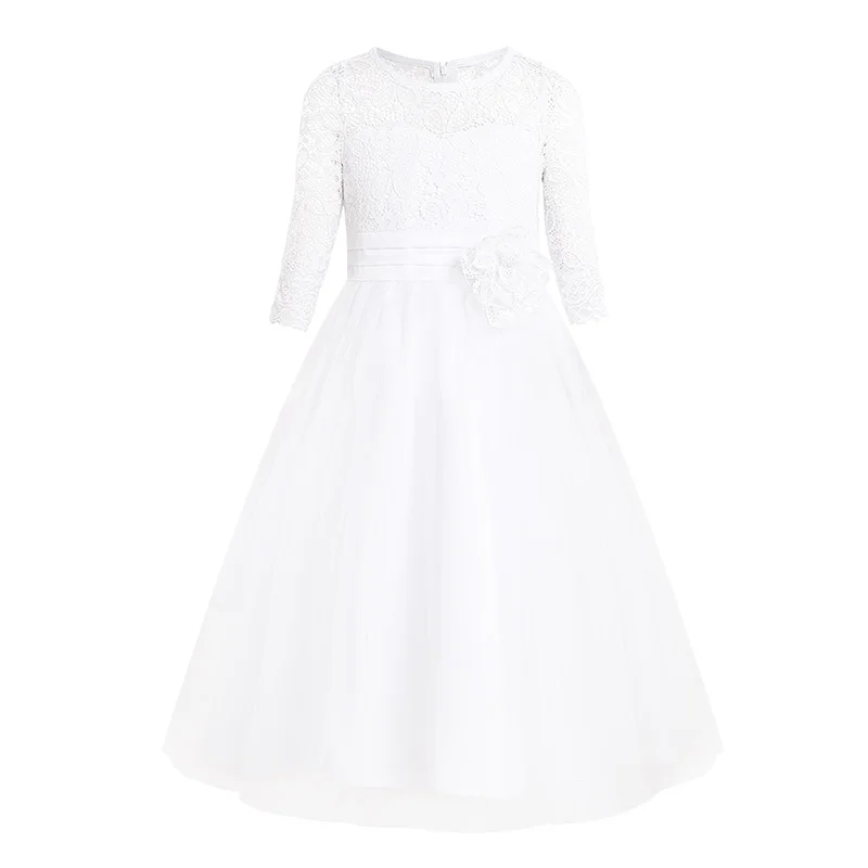 Iiniim/Vestido de festa кружевное с рукавом до локтя платье с цветочным узором для девочек выпускного вечера; платья принцессы; платье для дня рождения или свадьбы; платье подружки невесты; платье на лето Платья для вечеринок - Цвет: Белый