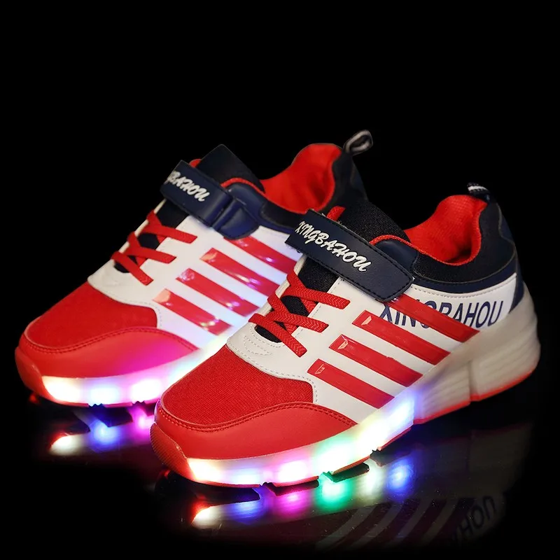 

Kids Glowing Sneakers Sneakers with wheels Led Light up Roller Skates Sport Luminous Lighted Shoes for Kids Boys Pink Red Blue