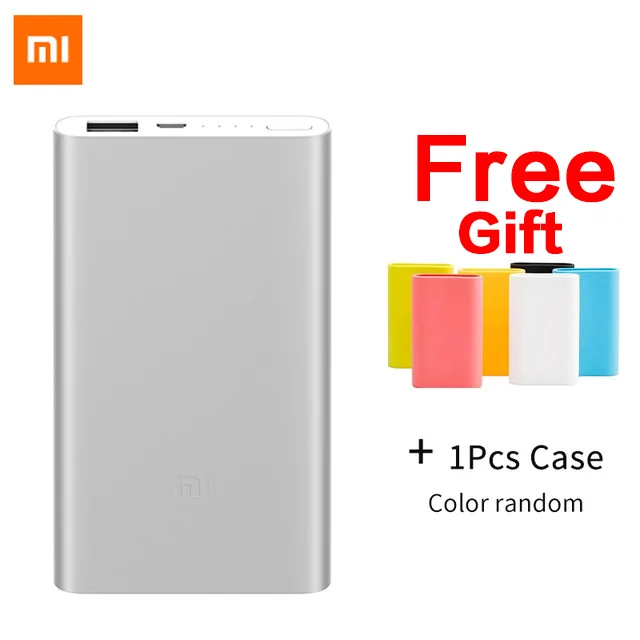 Xiaomi power Bank 5000 мАч 2 PLM10ZM портативное зарядное устройство Тонкий Xiomi power bank 5000 литий-полимерный внешний аккумулятор с Силиконовым чехол