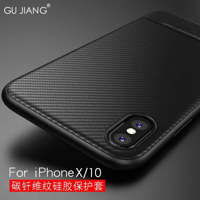GU JIANG Стильный тонкий силиконовый защитный чехол из углеродного волокна для iPhone X