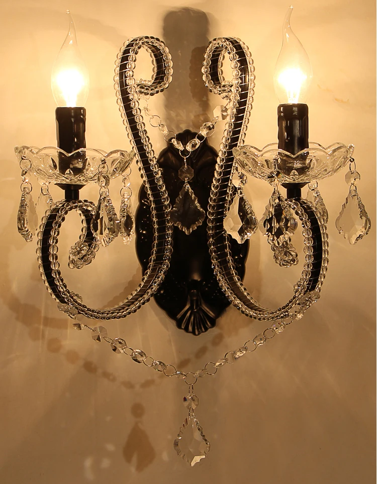 

American Country Crystal LED Wall Lamp Luxury Vintage Wall Sconces Creative Bedside Lamps Fixtures For Home Lightings Bar Cafe