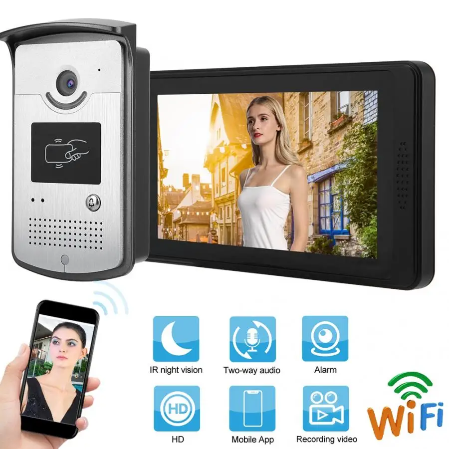 7 дюймов проводной Wifi электронный HD видео дверной звонок телефон с дистанционным