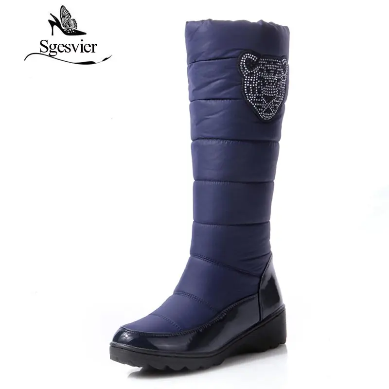 

SGESVIER Fashion Waterproof Snow Boots Women's Knee High Boots Flat Winter Boots Platform Fur Shoes Women Size 35-44 OX113