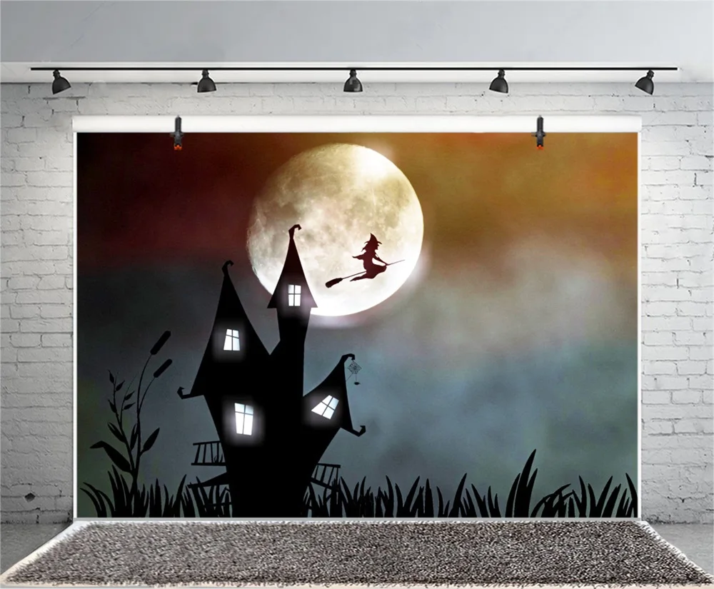 Laeacco мультфильм замок ведьмы Happy Halloween сцены фотографического Фоны