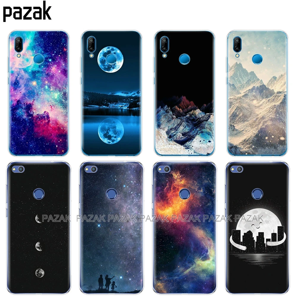 Силиконовый чехол для телефона Huawei P20 P8 P9 P10 Lite Plus Pro 2017 p smart 2018 звездное небо Луна