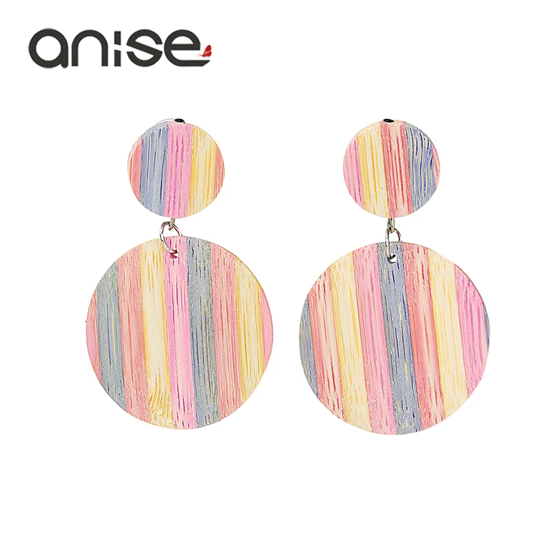 Женские крупные серьги с Анисом круглые деревянные геометрической формы в стиле