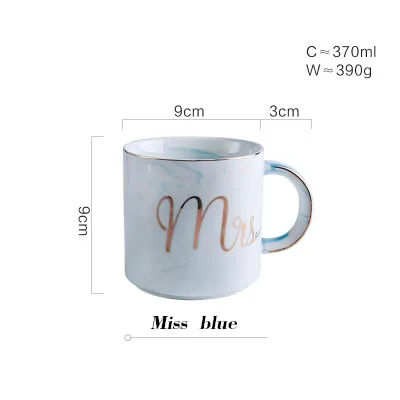 Miss blue Мраморная керамическая чашка золотое покрытие кружки мистер и миссис пара любовника подарок чашка молоко кофе чай чашки Творческий фарфоровая чашка - Цвет: Miss blue