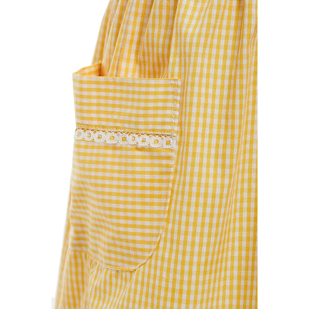 Children Girls Dresses 2019 Gingham Turndown Lace Plaid Dress With Pocket School Summer Kids Clothes 7 8 9 10 11 12 Years | Детская
