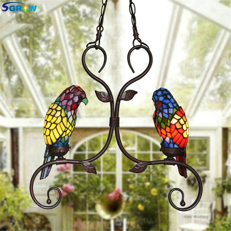 SGROW искусство Тиффани попугай подвесной светильник витражное стекло