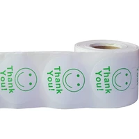manufacturer promotion 2 white semi gloss thanks sticker green smiley 500 round sticker as promotional or packaging label