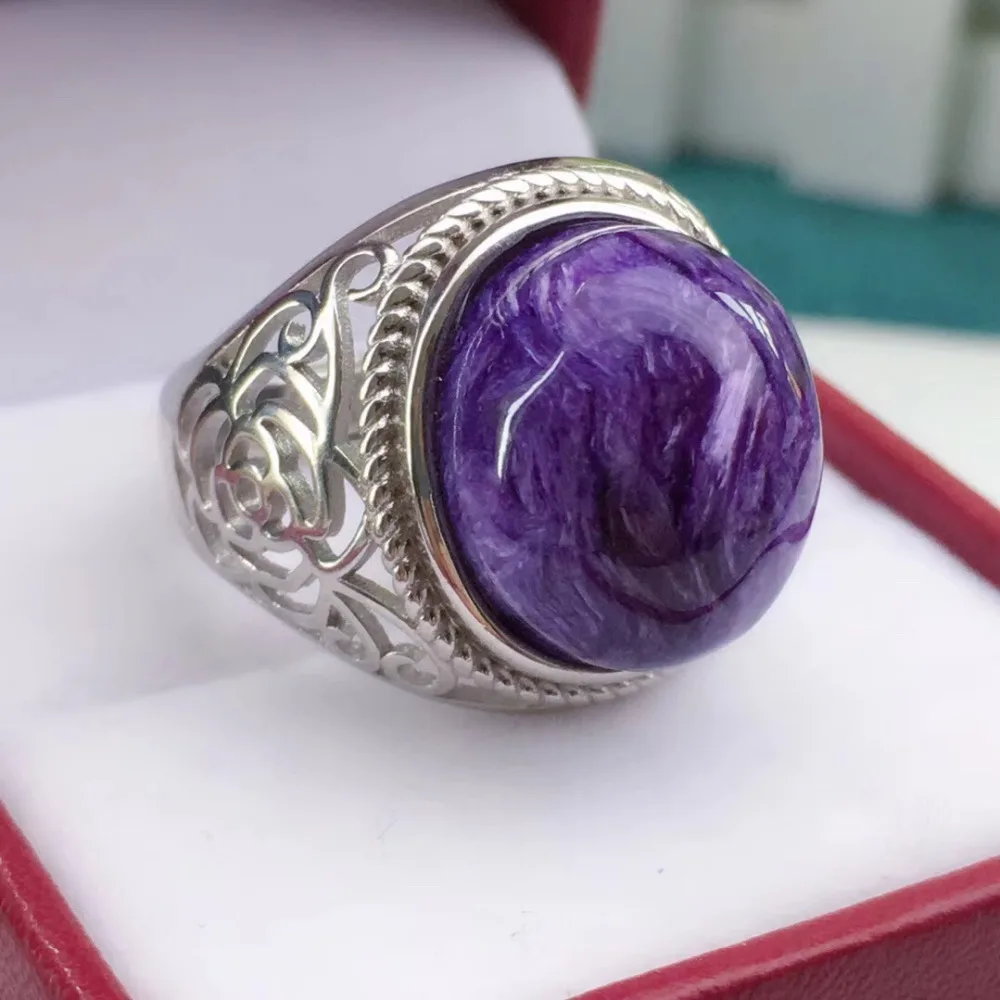 Кольцо из натурального фиолетового камня Charoite женское и мужское с кристаллами