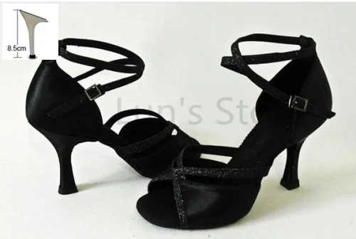 8cm slim heel Новые женские черные атласные туфли для латинских танцев сальсы танцевальные туфли для танго бачаты все размеры - Цвет: 8cm slim heel