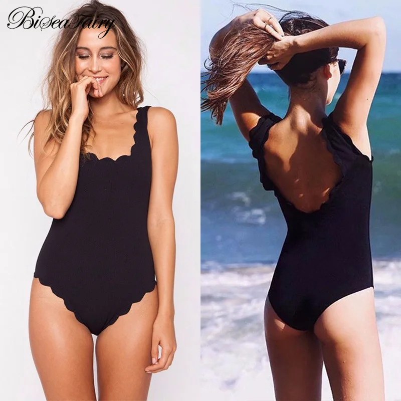 Biseafairy, новинка, сексуальный сдельный купальник, женский, шикарный, Одноцветный, с зубчатой отделкой, бразильский Монокини, купальник для женщин, купальники