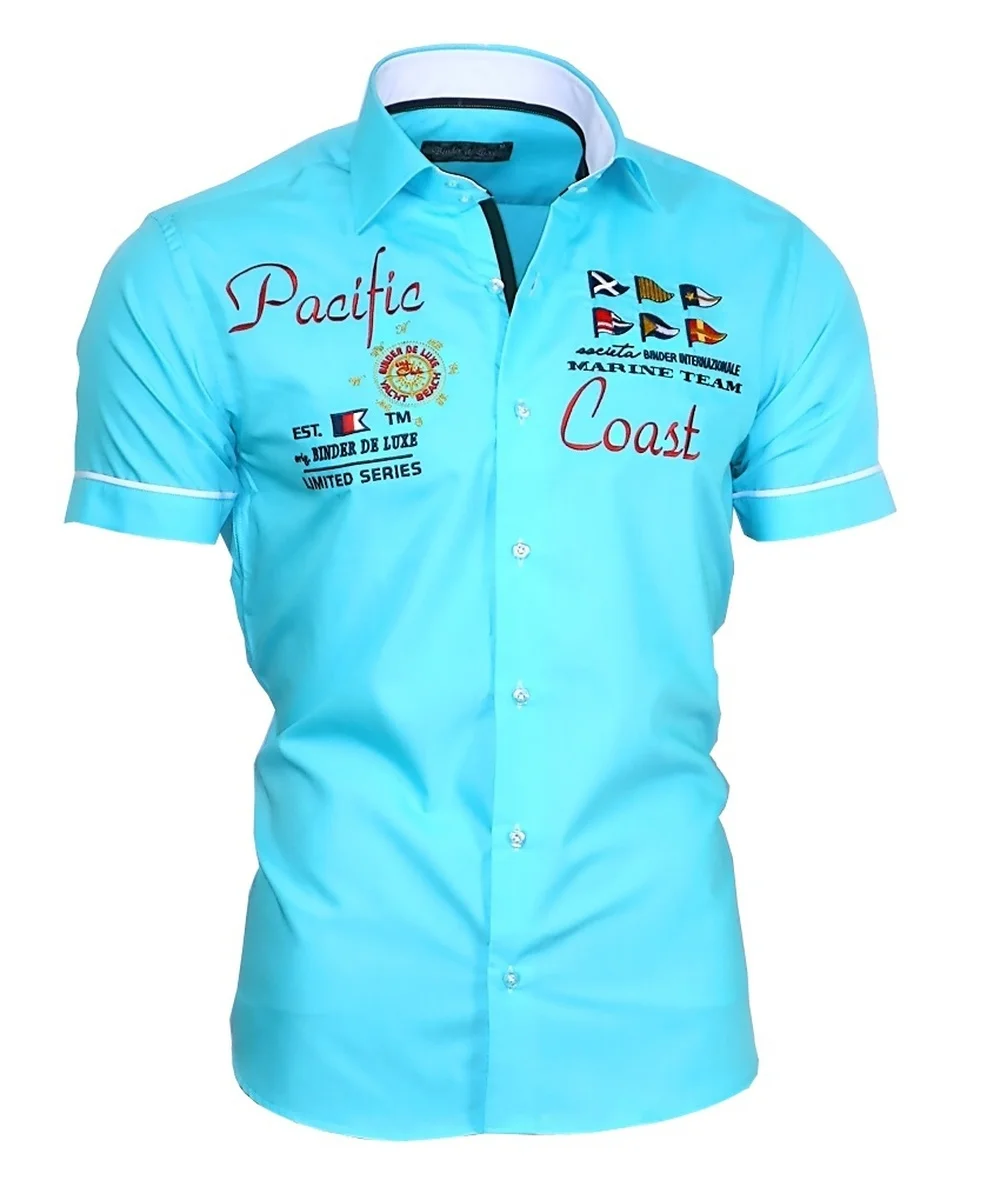 Мужская приталенная рубашка ZOGAA белая деловая с коротким рукавом буквенным