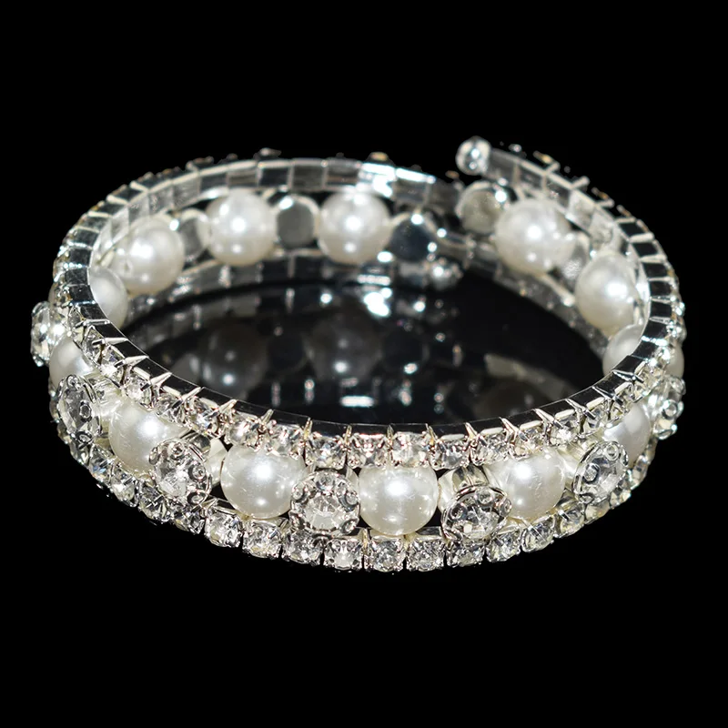 3 rows of silver Модный женский браслет с искусственным жемчугом, 3 ряда, браслет с кристаллами, золотой и серебряный браслет, женские браслеты, свадебный подарок - Окраска металла: 3 rows of silver